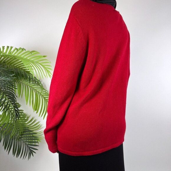 Vintage 90s Red Holiday Grandma Ugly Christmas Sweater Oversized Jacket / Small - Picture 2 of 7